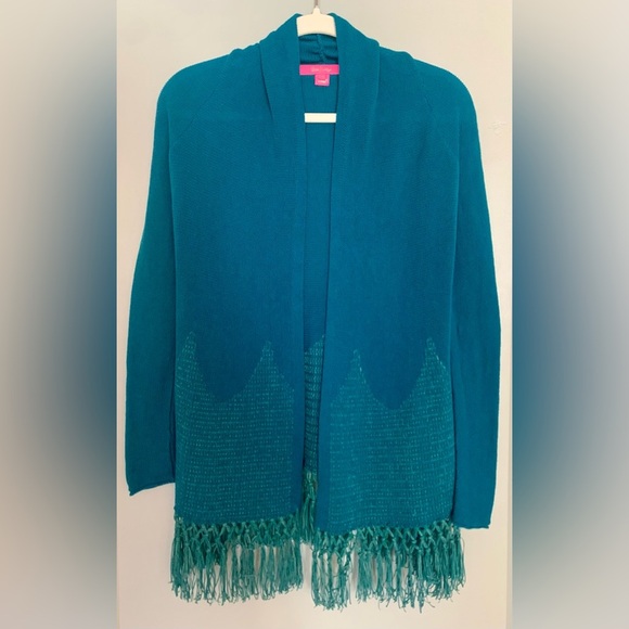 Lilly Pulitzer Sweaters - Lilly Pulitzer Tatum Fringe Green Pattern Long Cardigan Women’s